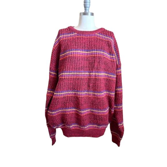 Arrow Criterion Men's Sweater XL Vintage Maroon Striped Knit Pullover Wool - Picture 1 of 5